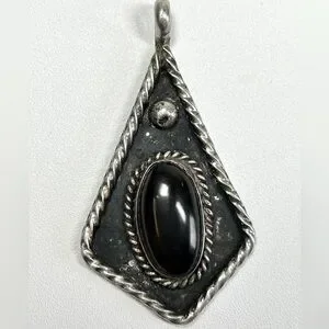 Sterling Silver Onyx and Coral Pendant